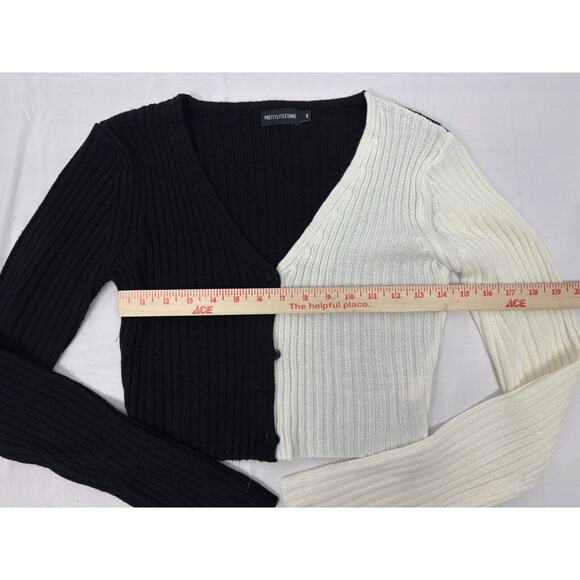 Pretty Little Thing Color Block Ribbed Cardigan Sweater Black White Cropped S - Picture 6 of 11